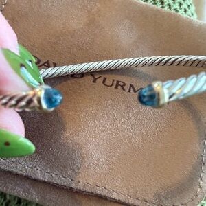 David Yurman Cable Flex Bracelet in Sterling with 14K YG and Blue Topaz